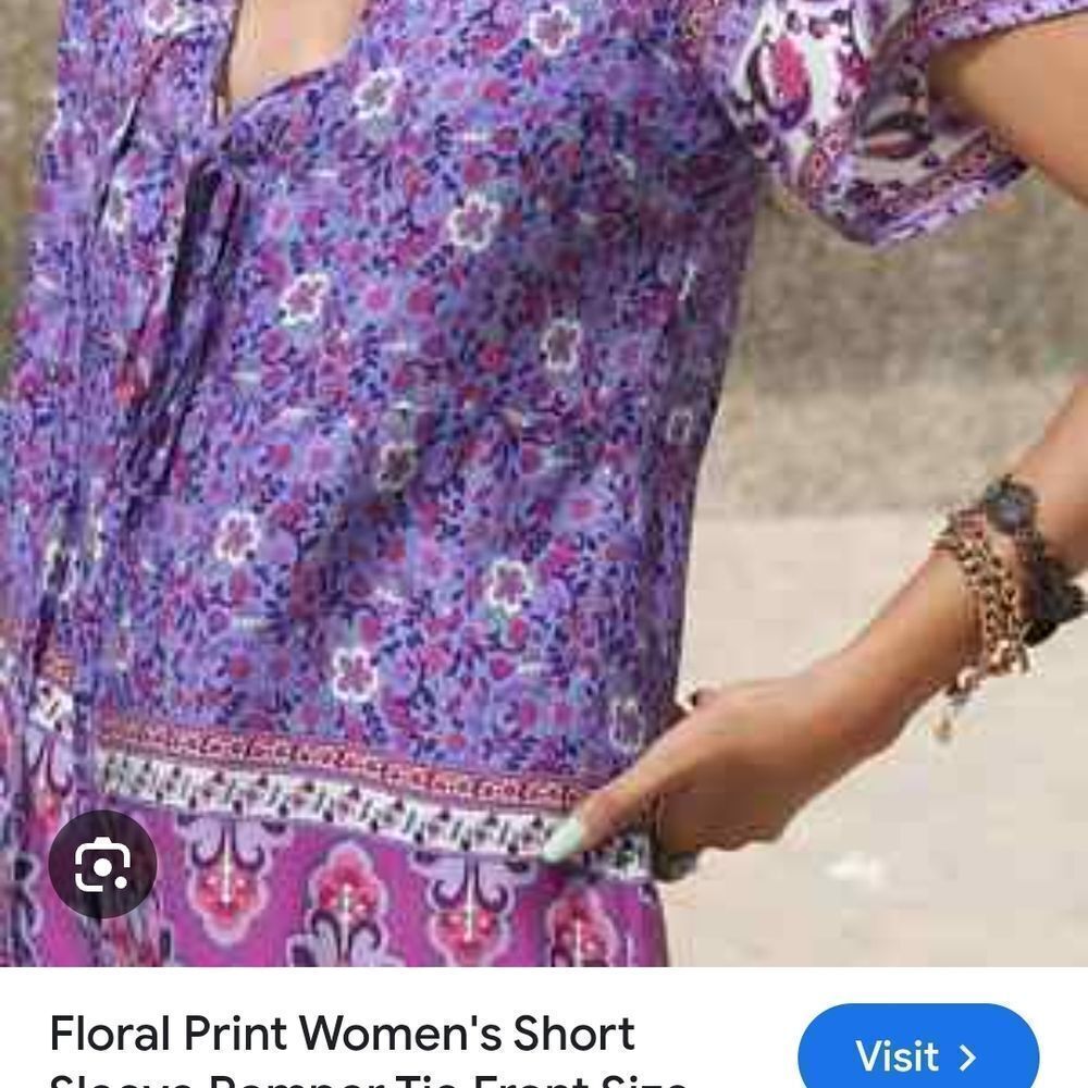 Vibrant Purple Floral Women's Romper - Picture 2 of 7